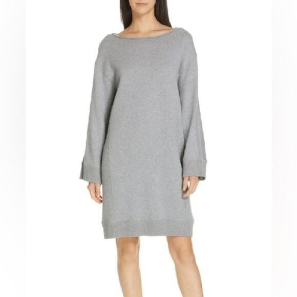 NWT Vince Women’s Cotton Terry Flare Sleeve Shift Dress Heather Steel Size S - Picture 1 of 7